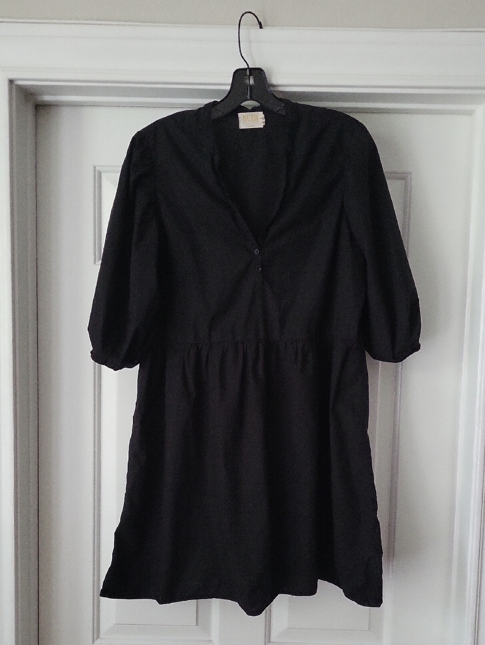 Nation LTD Fannie Easy Black V-Neck Mini Dress with Puff Sleeves